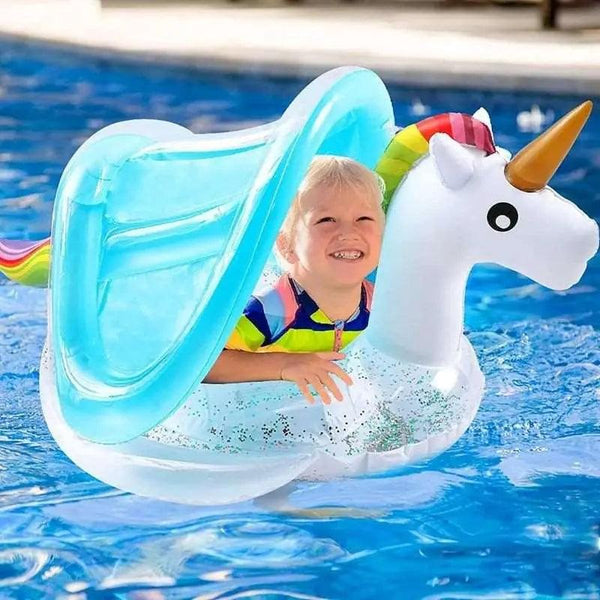 Bouée Bébé Licorne avec Pare Soleil - Boueelicorne.com