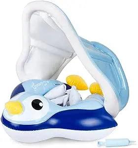 Bouée Bébé Pingouin Gonflable avec Pare-Soleil Siège Sécurisé - Bouée Licorne